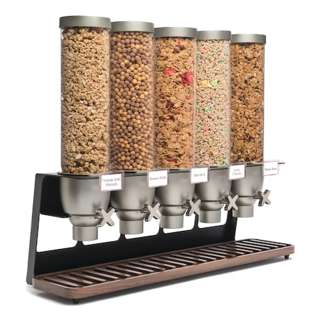 Rosseto Serving Solutions EZ-SERV 1.3 Gal. 5-Container Tabletop Dispenser with Walnut Tray, 1 EA EZ522